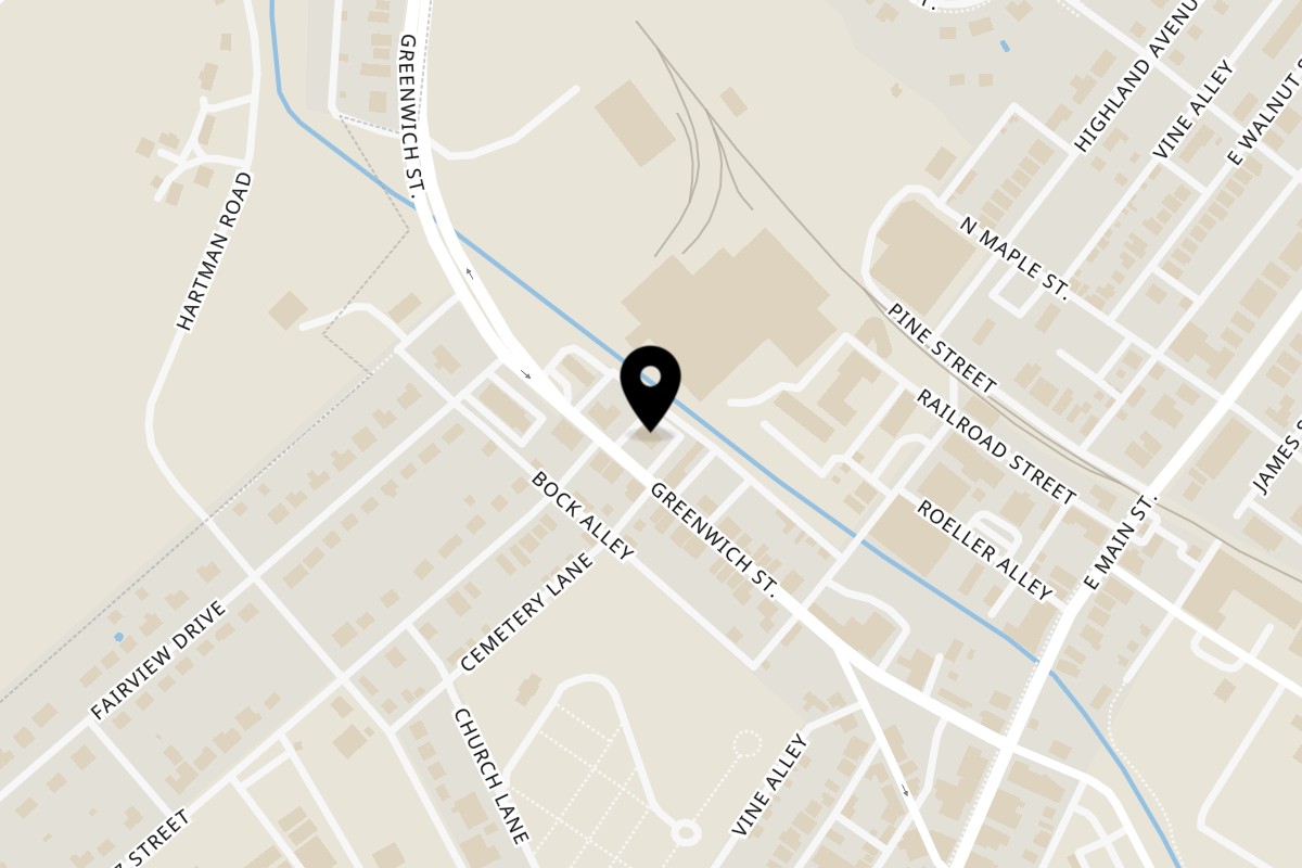 Map showing the location of Camillo's Italian Restaurant, Pizzeria & Bar on 264 Greenwich St in Kutztown